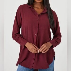 H&M Women's Burgundy Button-Up Shirt
